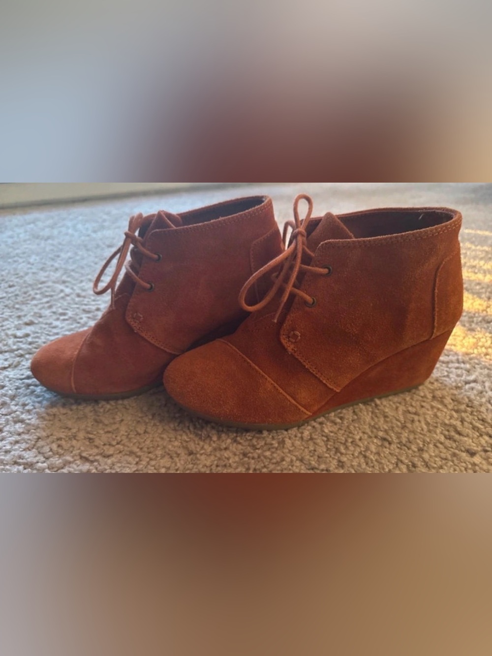 Toms Rust Suede Lace-Up Wedge Ankle Boots